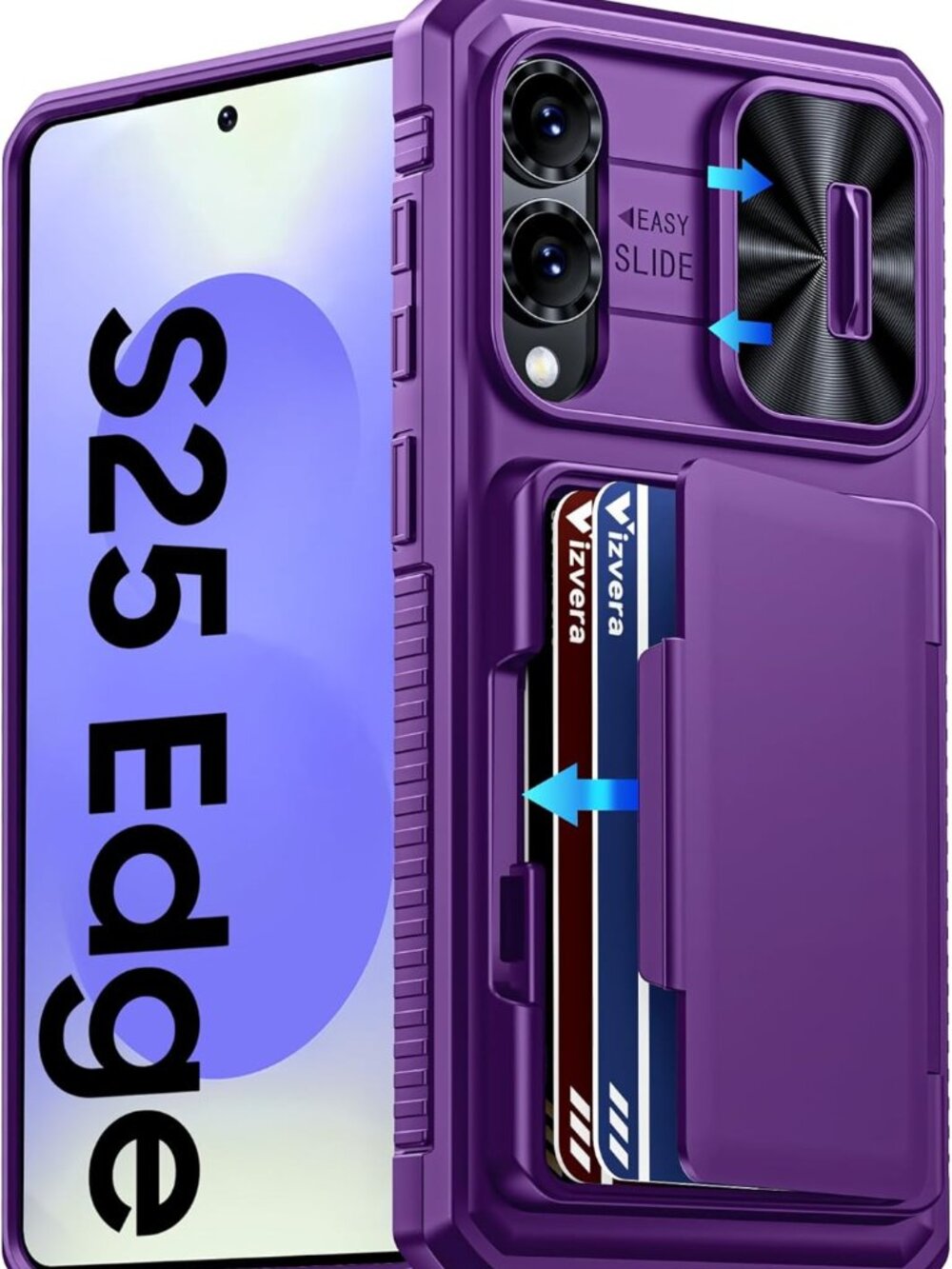 Galaxy S25 Edge Wallet Case RFID Card Holder Camera Cover Shockproof Purple